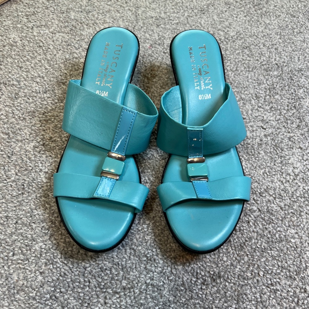 Tuscany by easy street Wedge Sandals Womens 8.5 Turquoise Blue Italy Mule vacay